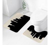 FEHWI Alfombra Baño 2 Piezas,Alfombrilla Antideslizante y Secado Rápido Lavable,Alfombrilla para Bañera,Baño,Ducha,WC,Silueta del Horizonte de la Ciudad, dramática Silueta Negra de Rascacielos