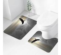 FEHWI Alfombra Baño 2 Piezas,Alfombrilla Antideslizante y Secado Rápido Lavable,Alfombrilla para Bañera,Baño,Ducha,WC,Águila, Criatura majestuosa Volando sobre Las Nubes Libertad Democracia y Libert