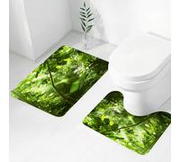 FEHWI Alfombra Baño 2 Piezas,Alfombrilla Antideslizante y Secado Rápido Lavable,Alfombrilla para Bañera,Baño,Ducha,WC,Exuberante Selva Tropical, Paisaje de Jungla Esmeralda, sinfonía de Encantador v