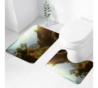 FEHWI Alfombra Baño 2 Piezas,Alfombrilla Antideslizante y Secado Rápido Lavable,Alfombrilla para Bañera,Baño,Ducha,WC,Paisaje, Bosque, Nepal, Himalaya, Montañas, Luz del Sol, Paisaje majestuoso, Nat