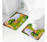 FEHWI Alfombra Baño 2 Piezas,Alfombrilla Antideslizante y Secado Rápido Lavable,Alfombrilla para Bañera,Baño,Ducha,WC,Ilustración de Dibujos Animados de Animales del zoológico y del Bosque, Eco de l