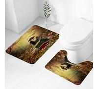 FEHWI Alfombra Baño 2 Piezas,Alfombrilla Antideslizante y Secado Rápido Lavable,Alfombrilla para Bañera,Baño,Ducha,WC,Dama Medieval sentada en una Piedra y Leyendo un Libro Flores del Bosque