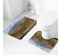FEHWI Alfombra Baño 2 Piezas,Alfombrilla Antideslizante y Secado Rápido Lavable,Alfombrilla para Bañera,Baño,Ducha,WC,Zoológico, Jirafa bajo los árboles. Acacias espinosas pastan en la montaña. Deco