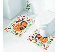 FEHWI Alfombra Baño 2 Piezas,Alfombrilla Antideslizante y Secado Rápido Lavable,Alfombrilla para Bañera,Baño,Ducha,WC,Paisley, pequeño Gato búho regordete Sonriendo con Varias