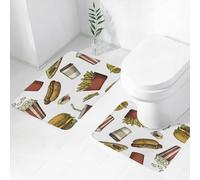 FEHWI Alfombra Baño 2 Piezas,Alfombrilla Antideslizante y Secado Rápido Lavable,Alfombrilla para Bañera,Baño,Ducha,WC,Comida rápida con patrón sin Costuras. Taza, Cola, café, Hamburguesa, Pizza, per