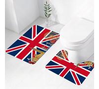 FEHWI Alfombra Baño 2 Piezas,Alfombrilla Antideslizante y Secado Rápido Lavable,Alfombrilla para Bañera,Baño,Ducha,WC,Monumento británico icónico Que Muestra Famosos Edificios de Londres con el Fond