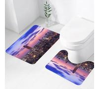 FEHWI Alfombra Baño 2 Piezas,Alfombrilla Antideslizante y Secado Rápido Lavable,Alfombrilla para Bañera,Baño,Ducha,WC,Moderno, Tel Aviv al Atardecer Israel, Costa mediterránea, Gran Ciudad, Drama