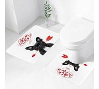 FEHWI Alfombra Baño 2 Piezas,Alfombrilla Antideslizante y Secado Rápido Lavable,Alfombrilla para Bañera,Baño,Ducha,WC,Perro Bulldog francés de San Valentín Enamorado sosteniendo una Flecha de Cupido
