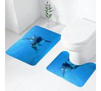 FEHWI Alfombra Baño 2 Piezas,Alfombrilla Antideslizante y Secado Rápido Lavable,Alfombrilla para Bañera,Baño,Ducha,WC,Mundo Submarino, majestuosa Ballena Adulta y una Ballena pequeña, navegando por