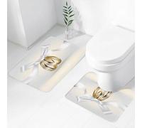 FEHWI Alfombra Baño 2 Piezas,Alfombrilla Antideslizante y Secado Rápido Lavable,Alfombrilla para Bañera,Baño,Ducha,WC,Boda, Anillos de Boda de Color Dorado con Cinta, Icono de Matrimonio, Foto de CE