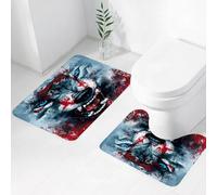 FEHWI Alfombra Baño 2 Piezas,Alfombrilla Antideslizante y Secado Rápido Lavable,Alfombrilla para Bañera,Baño,Ducha,WC,Ilustración de una Cabeza de Lobo Enojada sobre un Fondo Abstracto Colorido
