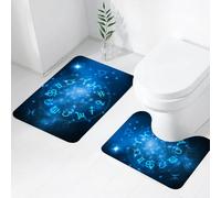 FEHWI Alfombra Baño 2 Piezas,Alfombrilla Antideslizante y Secado Rápido Lavable,Alfombrilla para Bañera,Baño,Ducha,WC,Símbolos del zodíaco Dispuestos en un patrón Circular, sentados sobre un Cielo e
