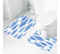 FEHWI Alfombra Baño 2 Piezas,Alfombrilla Antideslizante y Secado Rápido Lavable,Alfombrilla para Bañera,Baño,Ducha,WC,Figuras de Peces con Mosaico ornamentado otomano Antiguo, Obra de Arte Marino di