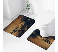FEHWI Alfombra Baño 2 Piezas,Alfombrilla Antideslizante y Secado Rápido Lavable,Alfombrilla para Bañera,Baño,Ducha,WC,Cráneo y Rosas marchitas y suculentas rodeadas de Fondo de Madera.
