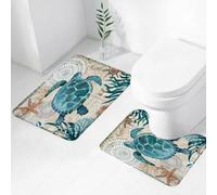FEHWI Alfombra Baño 2 Piezas,Alfombrilla Antideslizante y Secado Rápido Lavable,Alfombrilla para Bañera,Baño,Ducha,WC,Tarjeta de felicitación Vintage de Acuarela con Vida Marina, ilustración submari