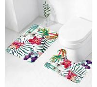 FEHWI Alfombra Baño 2 Piezas,Alfombrilla Antideslizante y Secado Rápido Lavable,Alfombrilla para Bañera,Baño,Ducha,WC,Flor de Acuarela, Flores de orquídeas Silvestres Tropicales con Hojas de Palma i