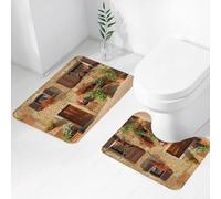 FEHWI Alfombra Baño 2 Piezas,Alfombrilla Antideslizante y Secado Rápido Lavable,Alfombrilla para Bañera,Baño,Ducha,WC,Callejón pintoresco Toscano con Arquitectura mediterránea Que florece en Estilo