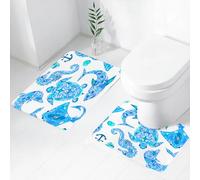FEHWI Alfombra Baño 2 Piezas,Alfombrilla Antideslizante y Secado Rápido Lavable,Alfombrilla para Bañera,Baño,Ducha,WC,Patrón con Animales Marinos una Tortuga de Aguas Profundas un delfín con Dibujo