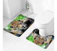 FEHWI Alfombra Baño 2 Piezas,Alfombrilla Antideslizante y Secado Rápido Lavable,Alfombrilla para Bañera,Baño,Ducha,WC,Selva, Jaguar sudamericano, Fauna Silvestre, Carnívoro, En Gro de extinción, Saf
