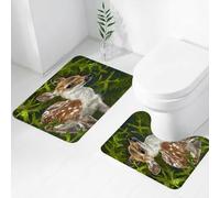 FEHWI Alfombra Baño 2 Piezas,Alfombrilla Antideslizante y Secado Rápido Lavable,Alfombrilla para Bañera,Baño,Ducha,WC,Retrato de un Ciervo del Bosque, un Ciervo Elegante con Pelaje Moteado, rodeado