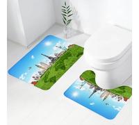 FEHWI Alfombra Baño 2 Piezas,Alfombrilla Antideslizante y Secado Rápido Lavable,Alfombrilla para Bañera,Baño,Ducha,WC,Mapa, Monumentos históricos Famosos del Mundo, Destinos de Viaje temáticos de va