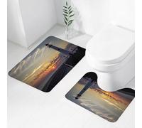 FEHWI Alfombra Baño 2 Piezas,Alfombrilla Antideslizante y Secado Rápido Lavable,Alfombrilla para Bañera,Baño,Ducha,WC,Decoración del Faro, Amanecer en Michigan a orillas del Hermoso río St. Igance l