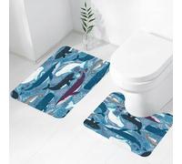 FEHWI Alfombra Baño 2 Piezas,Alfombrilla Antideslizante y Secado Rápido Lavable,Alfombrilla para Bañera,Baño,Ducha,WC,Temática de Ballenas Marinas, una Serie de Lindas Ballenas Azules Nadando Entre