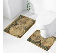 FEHWI Alfombra Baño 2 Piezas,Alfombrilla Antideslizante y Secado Rápido Lavable,Alfombrilla para Bañera,Baño,Ducha,WC,Mapa Antiguo Vintage y fechado del Tema de geografía histórica del Mundo Antiguo