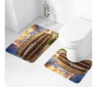 FEHWI Alfombra Baño 2 Piezas,Alfombrilla Antideslizante y Secado Rápido Lavable,Alfombrilla para Bañera,Baño,Ducha,WC,El Coliseo de Roma, el anfiteatro Romano, se Alza majestuoso bajo un Cielo nubla