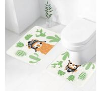 FEHWI Alfombra Baño 2 Piezas,Alfombrilla Antideslizante y Secado Rápido Lavable,Alfombrilla para Bañera,Baño,Ducha,WC,Llama, Llama con un Sombrero étnico Boliviano Tradicional Sonriendo cómic sobre