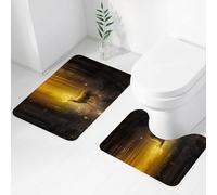 FEHWI Alfombra Baño 2 Piezas,Alfombrilla Antideslizante y Secado Rápido Lavable,Alfombrilla para Bañera,Baño,Ducha,WC,Ciervo del Bosque Tema Animal de fantasía Planta del Bosque Árbol