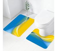 FEHWI Alfombra Baño 2 Piezas,Alfombrilla Antideslizante y Secado Rápido Lavable,Alfombrilla para Bañera,Baño,Ducha,WC,Bandera de Ucrania en Amarillo y Azul, Inspirada en el Color, con líneas Vibrant