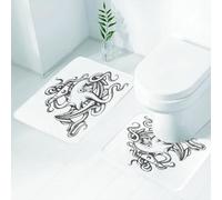 FEHWI Alfombra Baño 2 Piezas,Alfombrilla Antideslizante y Secado Rápido Lavable,Alfombrilla para Bañera,Baño,Ducha,WC,Decoración de Pulpo, decoración náutica, Ancla y Pulpo con tentáculos Largos, es