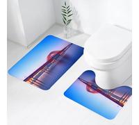 FEHWI Alfombra Baño 2 Piezas,Alfombrilla Antideslizante y Secado Rápido Lavable,Alfombrilla para Bañera,Baño,Ducha,WC,Impresionante Puente de Arco Rojo Que cruza Aguas serenas bajo un Cielo de Tonos