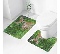 FEHWI Alfombra Baño 2 Piezas,Alfombrilla Antideslizante y Secado Rápido Lavable,Alfombrilla para Bañera,Baño,Ducha,WC,Ciervo del Bosque Verde, un pequeño Ciervo con Manchas Blancas, enclavado en un