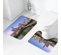 FEHWI Alfombra Baño 2 Piezas,Alfombrilla Antideslizante y Secado Rápido Lavable,Alfombrilla para Bañera,Baño,Ducha,WC,Moderno, Austin Texas Ciudad Americana Puente sobre El Lago Rascacielos EE.UU. A