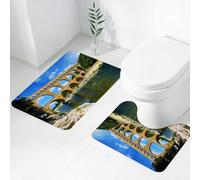 FEHWI Alfombra Baño 2 Piezas,Alfombrilla Antideslizante y Secado Rápido Lavable,Alfombrilla para Bañera,Baño,Ducha,WC,Paisaje, Antigua muralla Romana de la Ciudad al Sur de Francia Arco