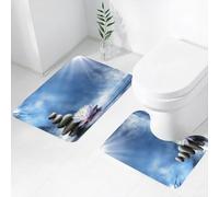 FEHWI Alfombra Baño 2 Piezas,Alfombrilla Antideslizante y Secado Rápido Lavable,Alfombrilla para Bañera,Baño,Ducha,WC,Piedras apiladas, nenúfares y un Cielo Soleado, Lleno de guijarros y Agua Blanca