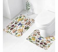 FEHWI Alfombra Baño 2 Piezas,Alfombrilla Antideslizante y Secado Rápido Lavable,Alfombrilla para Bañera,Baño,Ducha,WC,Patrón sin Costuras de Hongos con Especies Silvestres del Bosque, como suillus,