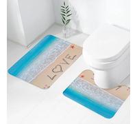 FEHWI Alfombra Baño 2 Piezas,Alfombrilla Antideslizante y Secado Rápido Lavable,Alfombrilla para Bañera,Baño,Ducha,WC,Amor Escrito en una Playa Tropical