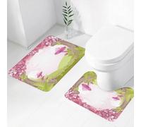 FEHWI Alfombra Baño 2 Piezas,Alfombrilla Antideslizante y Secado Rápido Lavable,Alfombrilla para Bañera,Baño,Ducha,WC,Decoración de Hongos, cerezos en Flor en un Bosque de Cuentos de Hadas, fantasía
