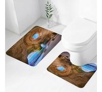 FEHWI Alfombra Baño 2 Piezas,Alfombrilla Antideslizante y Secado Rápido Lavable,Alfombrilla para Bañera,Baño,Ducha,WC,Cueva ca, Obra Maestra de la Naturaleza, con Cielo Que domina Las Aguas Turquesa