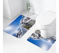 FEHWI Alfombra Baño 2 Piezas,Alfombrilla Antideslizante y Secado Rápido Lavable,Alfombrilla para Bañera,Baño,Ducha,WC,Santorini, Edificios encalados, Molinos de Viento y el mar Egeo bajo la espléndi