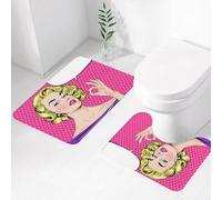 FEHWI Alfombra Baño 2 Piezas,Alfombrilla Antideslizante y Secado Rápido Lavable,Alfombrilla para Bañera,Baño,Ducha,WC,Chica Rubia en Estilo Pop Art. Mano con la Mano en señal de aprobación. Bocadill