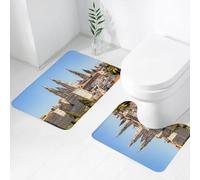 FEHWI Alfombra Baño 2 Piezas,Alfombrilla Antideslizante y Secado Rápido Lavable,Alfombrilla para Bañera,Baño,Ducha,WC,Vista de Santiago de stela con la Catedral de Santiago de stela