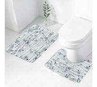 FEHWI Alfombra Baño 2 Piezas,Alfombrilla Antideslizante y Secado Rápido Lavable,Alfombrilla para Bañera,Baño,Ducha,WC,Diseño de Planos de Aviones Retro, repitiendo Aviones Antiguos en Papel cuadricu