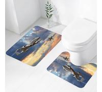 FEHWI Alfombra Baño 2 Piezas,Alfombrilla Antideslizante y Secado Rápido Lavable,Alfombrilla para Bañera,Baño,Ducha,WC,Aviones tares surcando cielos espectaculares. Danza aérea de Aviones de Guerra a