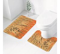 FEHWI Alfombra Baño 2 Piezas,Alfombrilla Antideslizante y Secado Rápido Lavable,Alfombrilla para Bañera,Baño,Ducha,WC,Decoración de Vida Silvestre: Tigre Entre arbustos, Camuflaje, carnívoro, depred