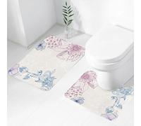FEHWI Alfombra Baño 2 Piezas,Alfombrilla Antideslizante y Secado Rápido Lavable,Alfombrilla para Bañera,Baño,Ducha,WC,Floral, Belleza del Campo de Flores florece en pétalos de Primavera Gráfico artí