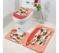 FEHWI Juego de Alfombrillas de baño de Microfibra de 3 Piezas,Antideslizante Alfombra,Lavable,Absorbente,Dibuja un Personaje de diseño de Gato Lindo en una Hermosa Taza de té. Aislado,Alfombra Ducha